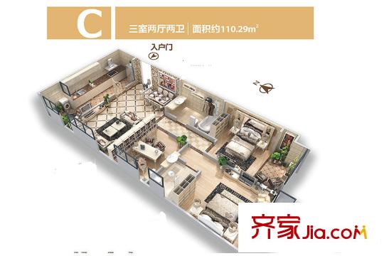 華東?萬(wàn)悅城3、4、5、6號(hào)樓C戶型 3室2廳2衛(wèi)1廚