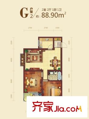 曲江?國風(fēng)世家G2戶型圖 2室2廳1衛(wèi)1廚
