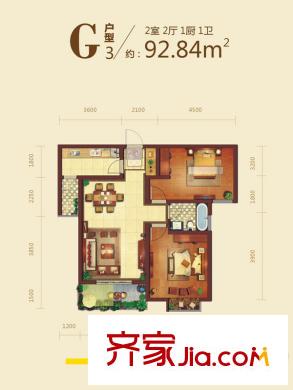 曲江?國風(fēng)世家G3戶型圖 2室2廳1衛(wèi)1廚