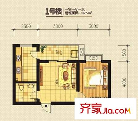 公園新世紀(jì)1號樓戶型 1室1廳1衛(wèi)1廚
