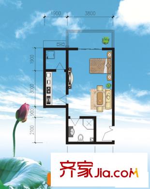 世園茗城二期G戶型 1室1廳1衛(wèi)1廚