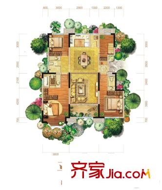 融創(chuàng)天朗?融公館平層戶型圖 4室2廳3衛(wèi)1廚