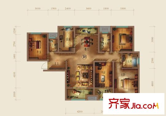 天地源?丹軒坊D1戶型 4室2廳3衛(wèi)1廚