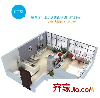 鉑悅D戶型戶型圖 1室2廳1衛(wèi)1廚