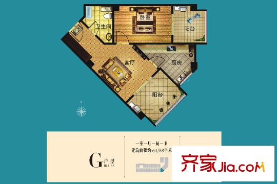 長慶坊?璽岸公寓G戶型 1室1廳1衛(wèi)1廚