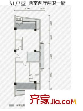 尊域?嘉1號(hào)樓A1戶型 2室2廳2衛(wèi)1廚