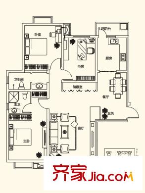 山水悅庭1號(hào)樓C戶型 3室2廳2衛(wèi)1廚