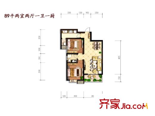 曲江?悅1號樓B戶型 2室2廳1衛(wèi)1廚