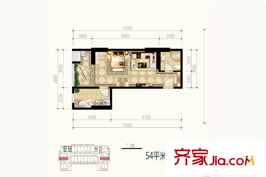 九錦1號f戶型 1室1廳1衛(wèi)1廚