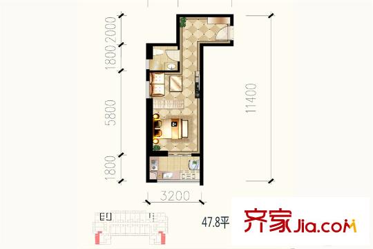 九錦1號g戶型 1室1廳1衛(wèi)1廚