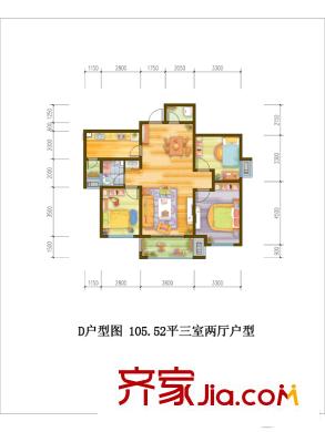 中渝?國(guó)際城2、3、8、15號(hào)樓D戶型 3室2廳1衛(wèi)1廚
