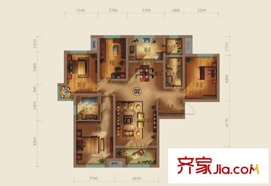 天地源?丹軒坊D2戶型 4室2廳2衛(wèi)1廚