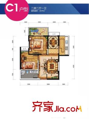 江林公園里C1戶型 2室2廳1衛(wèi)1廚