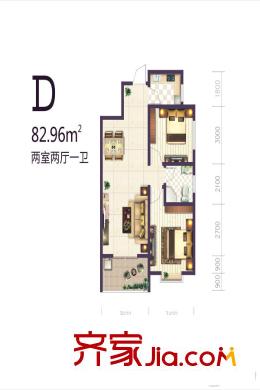 碧璽華庭2號(hào)樓2單元D戶型 2室2廳1衛(wèi)1廚