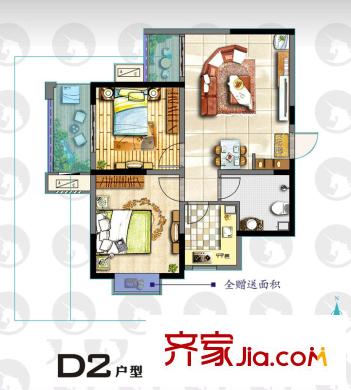 陽光城?西西里(西西安三期墅區(qū)高層）15#D2戶型圖 2室1廳1衛(wèi)1廚