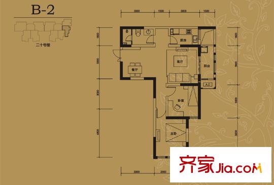 白樺林間 20、21#樓B-2戶型標(biāo)準(zhǔn)層 2室2廳1衛(wèi)1廚