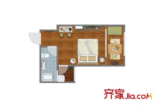 宮園壹號二期D棟F戶型 1室1廳1衛(wèi)1廚