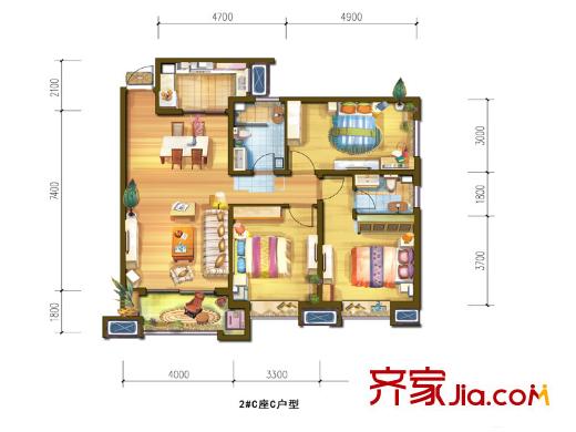 宮園壹號二期C座C戶型 3室2廳2衛(wèi)1廚