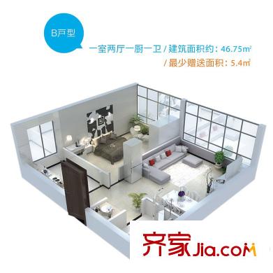 鉑悅B戶型戶型圖 1室2廳1衛(wèi)