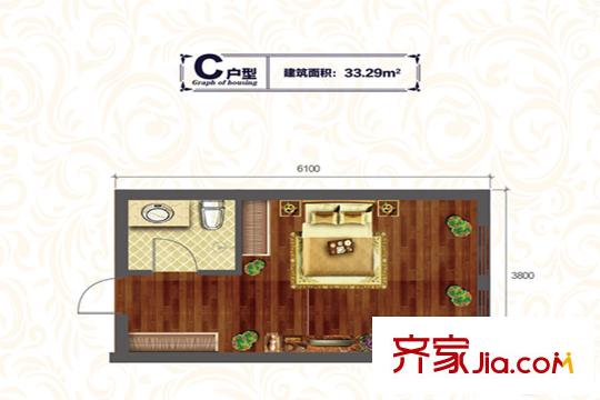 旭弘同德國際1號(hào)樓C戶型 1室1衛(wèi)