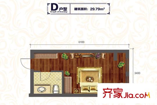 旭弘同德國際1號(hào)樓D戶型 1室1衛(wèi)