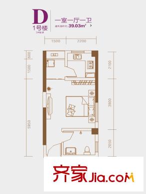 盛龍廣場(chǎng)1、4號(hào)樓D戶型 1室1廳1衛(wèi)1廚