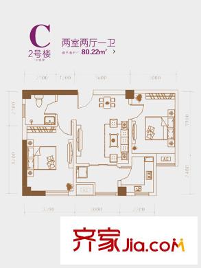 盛龍廣場(chǎng)2號(hào)樓C戶型 2室2廳1衛(wèi)1廚