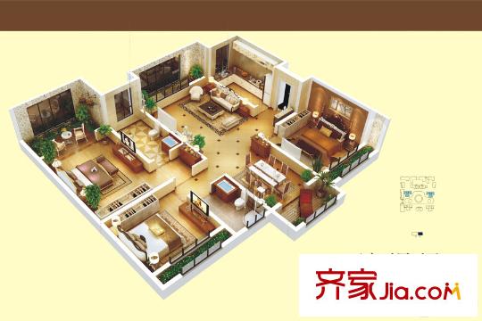 長樂府4號(hào)樓B1戶型 3室2廳2衛(wèi)1廚