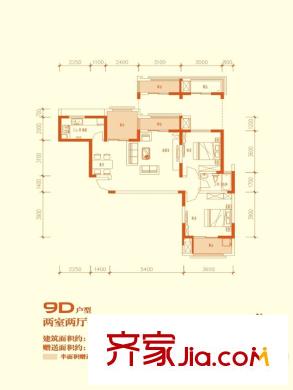 桃苑紅杉郡9號樓樓D戶型 2室2廳1衛(wèi)1廚