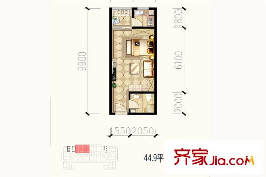 九錦1號c戶型 1室1廳1衛(wèi)1廚