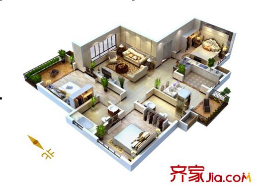 紫薇東進(jìn)二期1-2號樓戶型圖 3室2廳2衛(wèi)1廚
