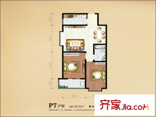 翠屏灣3期巴厘小鎮(zhèn)5幢P7戶型 2室2廳1衛(wèi)1廚