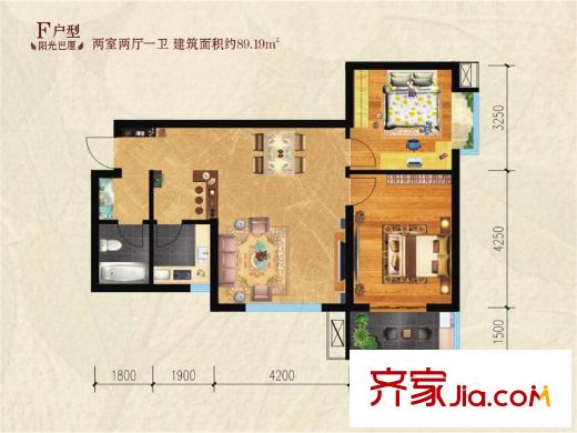 翠屏灣3期巴厘小鎮(zhèn)3期1、2幢F戶型 2室2廳1衛(wèi)1廚