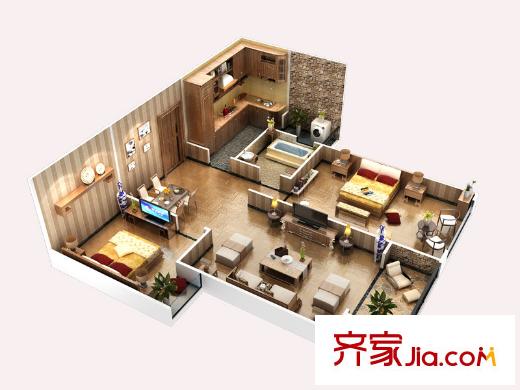 中海?開元壹號E2戶型 2室2廳1衛(wèi)1廚