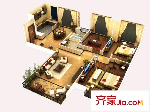 中海?開元壹號(hào)E3戶型 3室2廳1衛(wèi)1廚
