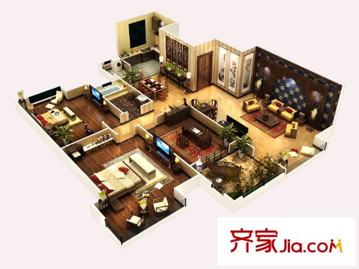 中海?開元壹號C戶型 3室2廳1衛(wèi)1廚