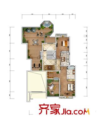 中冶?一曲江山341平、344平復-式上層平面右單元 2室1廳3衛(wèi)
