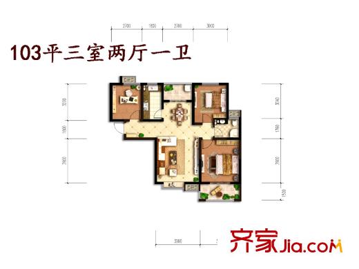曲江?悅1號樓C戶型 3室2廳1衛(wèi)1廚