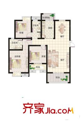 榮華水岸新城B戶型 3室2廳2衛(wèi)1廚