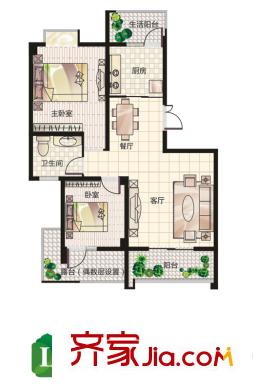 榮華水岸新城一期L戶型標(biāo)準(zhǔn)層戶型圖 2室2廳2衛(wèi)1廚