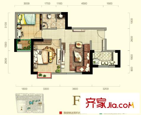 天朗御湖F2戶型（已售完） 2室2廳1衛(wèi)1廚