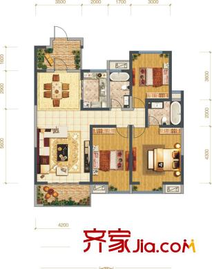 曲江紫汀苑2-C戶型 3室2廳2衛(wèi)1廚