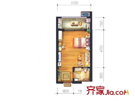 宮園壹號二期D棟B戶型 1室1廳1衛(wèi)1廚