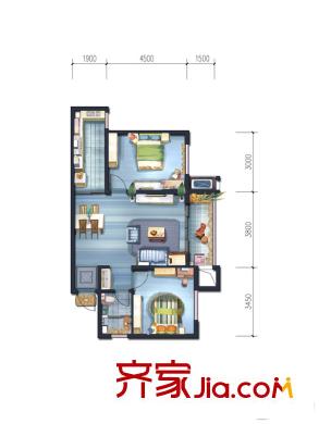 宮園壹號二期C棟B戶型 2室2廳1衛(wèi)1廚