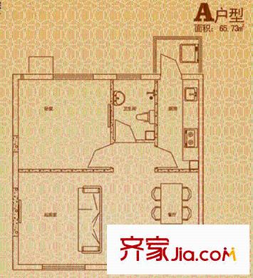 渭水茗居A戶型 1室2廳1衛(wèi)1廚