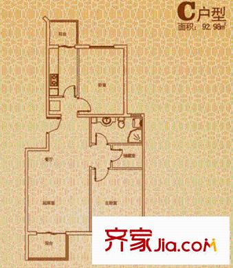 渭水茗居C戶型 2室2廳1衛(wèi)1廚