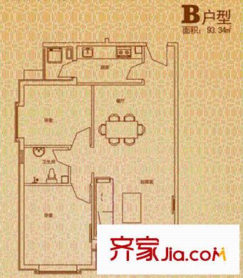 渭水茗居B戶型 2室2廳1衛(wèi)1廚