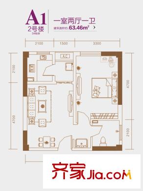 盛龍廣場(chǎng)2號(hào)樓A1戶型 1室2廳1衛(wèi)1廚
