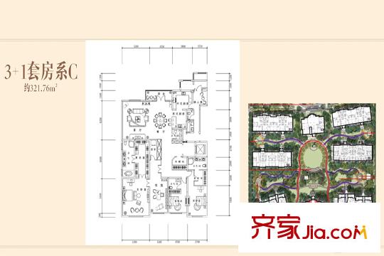 南湖玖平方米院1、4、2、3、6號(hào)樓3套房系C戶型 5室2廳4衛(wèi)2廚
