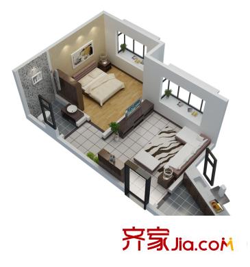 華旗東郡1號樓B戶型裝修示意圖 1室1廳1衛(wèi)1廚